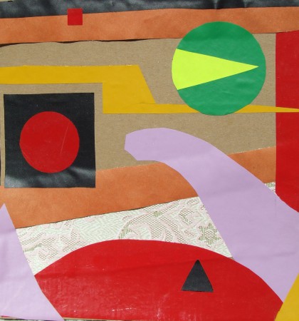 Főztem paprikáskrumplit./ Icooked potatoes with pepper. martica, színes papír, karton/ sticker, coloured paper, cardboard 21x20 cm