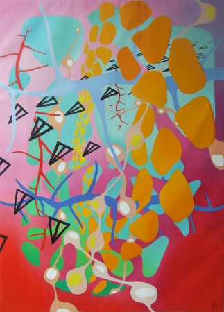 Járdán/On the sidewalk (olaj, vászon/oil on canvas, 180x130 cm)